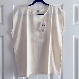 ORGANIC COTTON SLUB SLEEVELESS CREW NECK TOP ESSENTIALS BASE LAYER Cream M